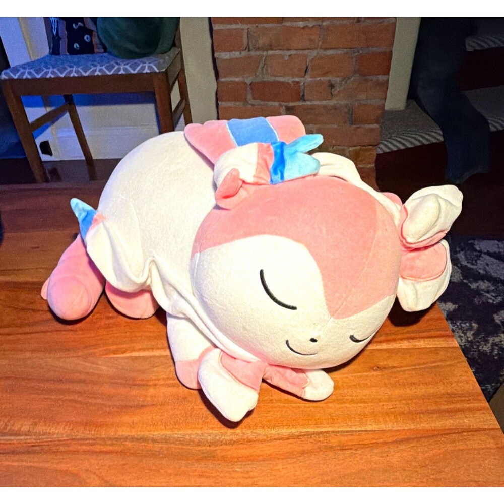Pokémon Center Pokémon Sylveon Sleeping Plush Washable 2017 Pink/White/Blue 15”